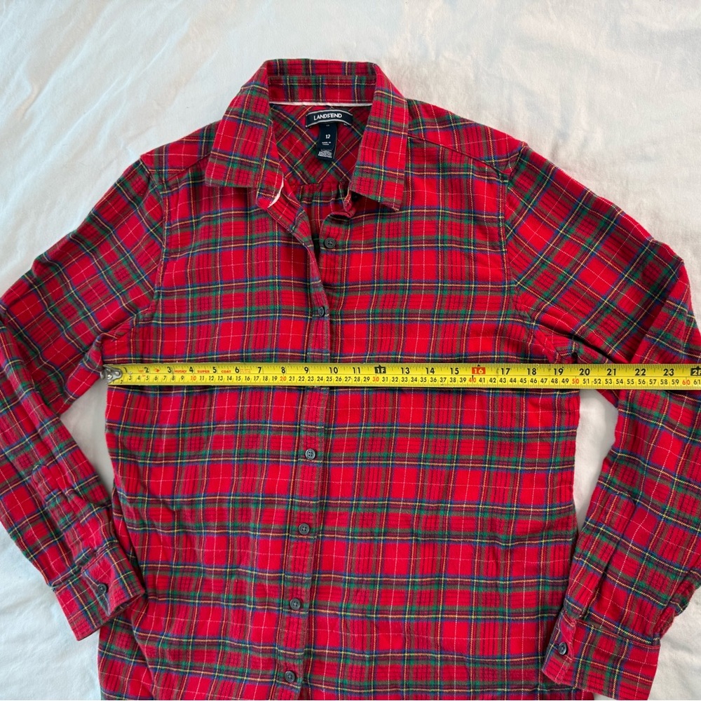 Lands’ End Red Plaid Flannel Shirt Women’s Classic Cotton Tartan Button-Up 12 - Picture 9 of 10